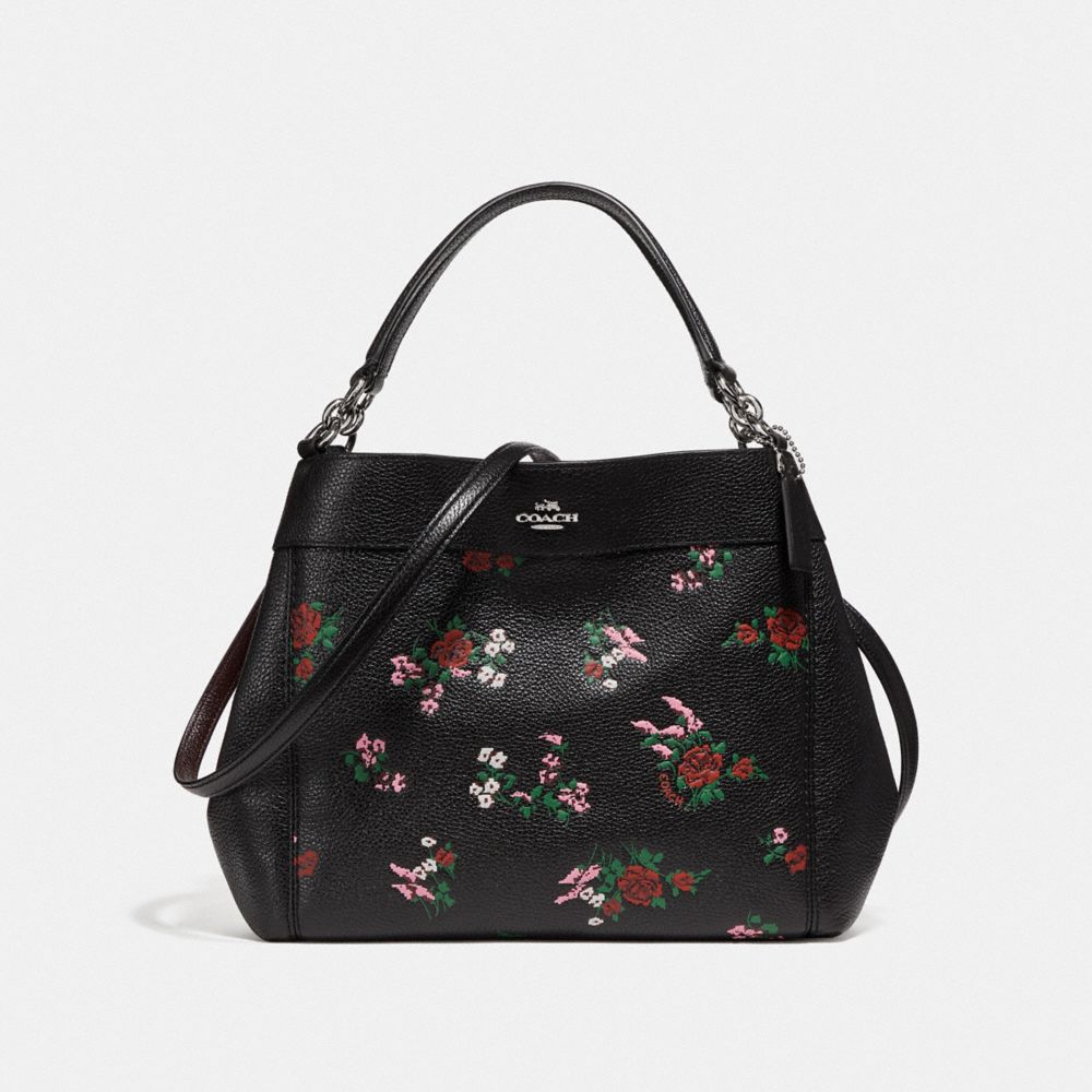 SMALL LEXY SHOULDER BAG WITH CROSS STITCH FLORAL PRINT - COACH  f25858 - SILVER/BLACK MULTI