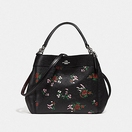 COACH SMALL LEXY SHOULDER BAG WITH CROSS STITCH FLORAL PRINT - SILVER/BLACK MULTI - f25858