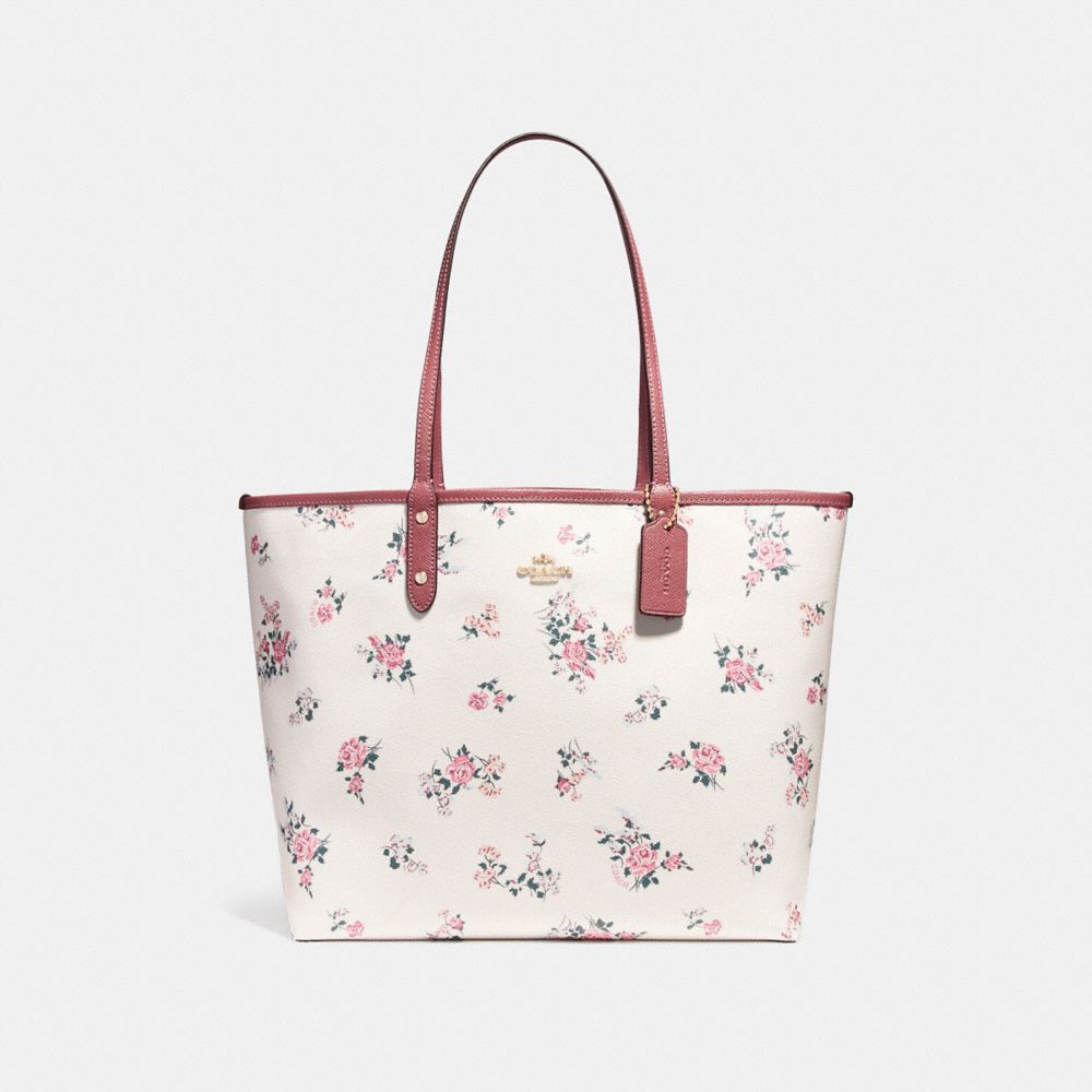 COACH REVERSIBLE CITY TOTE WITH CROSS STITCH FLORAL - LIGHT GOLD/CHALK MULTI - F25860