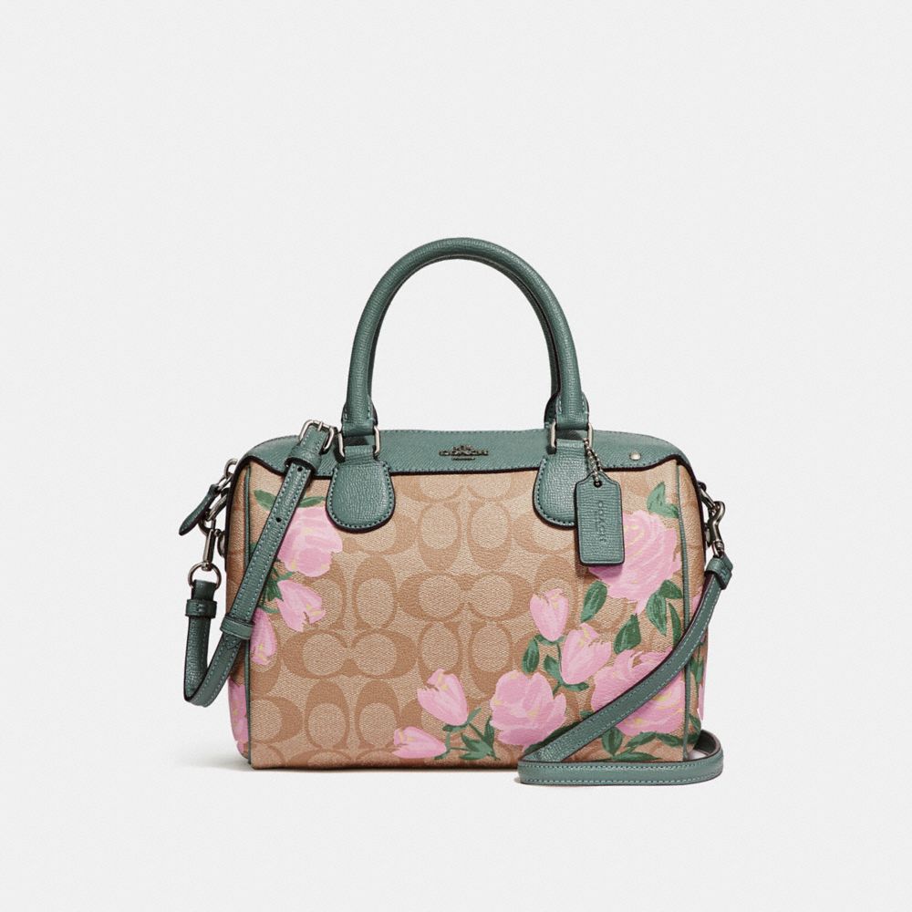 MINI BENNETT SATCHEL WITH CAMO ROSE FLORAL PRINT - f25870 - SILVER/LIGHT KHAKI BLUSH MULTI