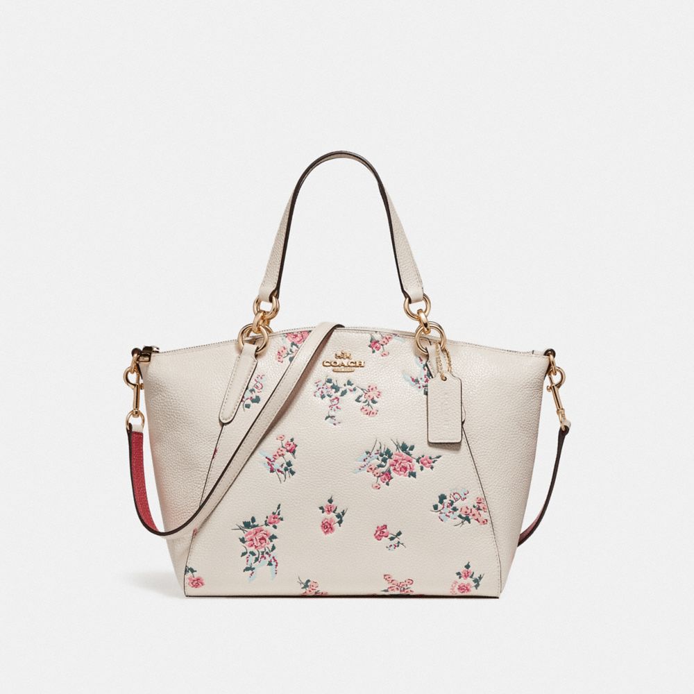 COACH F25875 Small Kelsey Satchel With Cross Stitch Floral Print LIGHT GOLD/CHALK MULTI