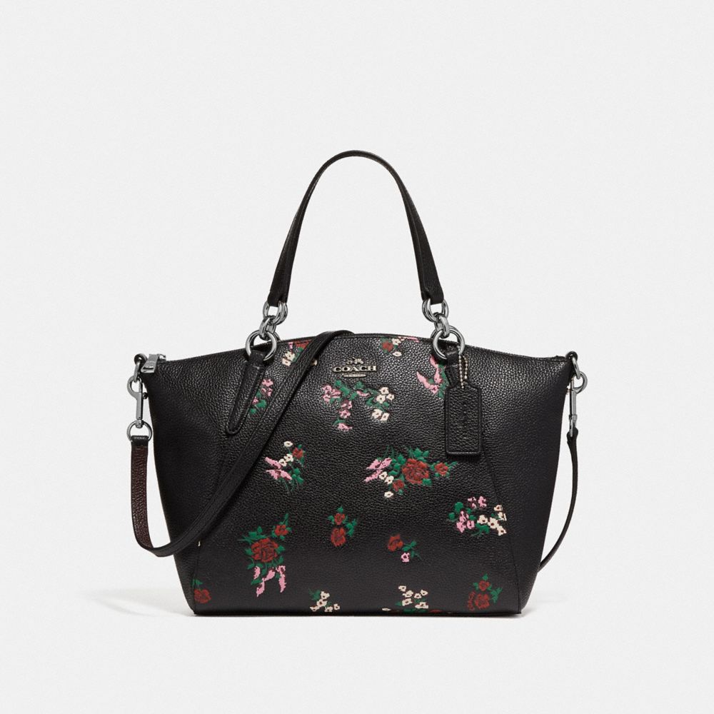 COACH F25875 - SMALL KELSEY SATCHEL WITH CROSS STITCH FLORAL PRINT SILVER/BLACK MULTI