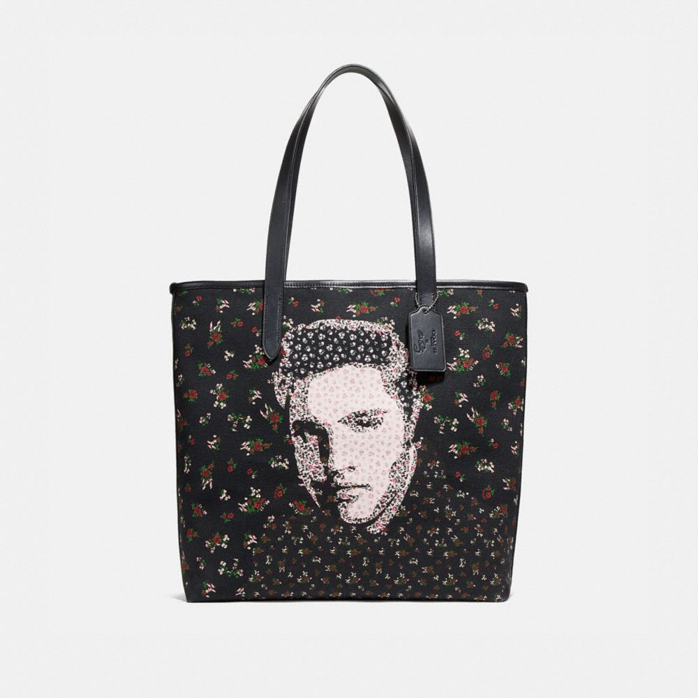 TOTE WITH FLORAL ELVISâ„¢ - SILVER/BLACK MULTI - COACH F25880