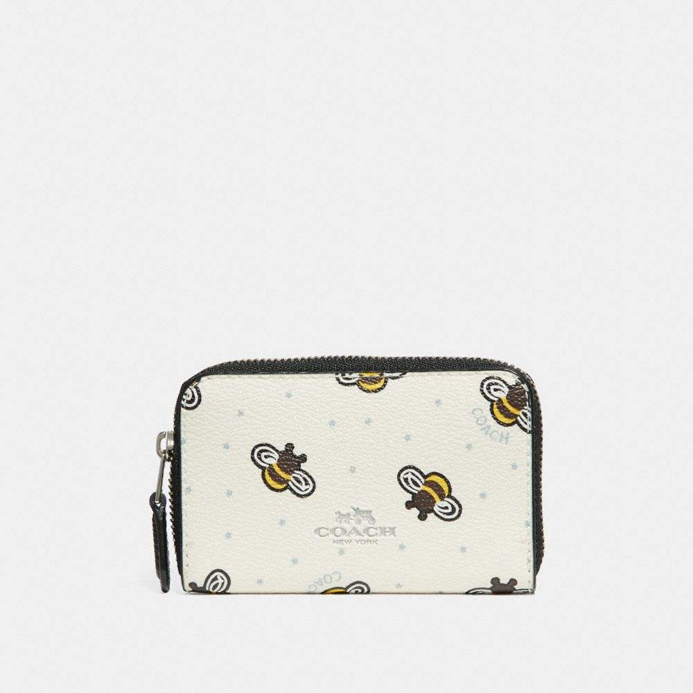 COACH F25885 ZIP AROUND COIN CASE WITH BEE PRINT CHALK-MULTI/SILVER
