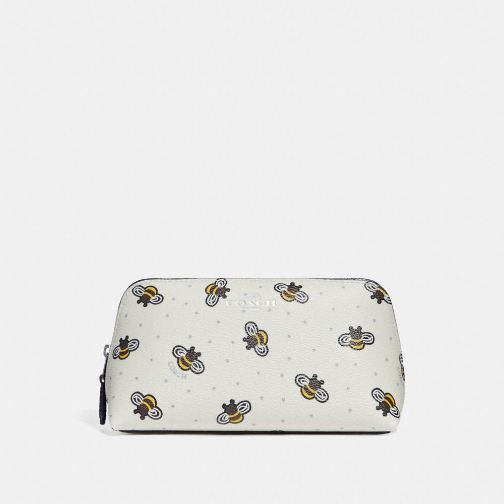COSMETIC CASE 17 WITH BEE PRINT - COACH f25886 - CHALK  MULTI/SILVER