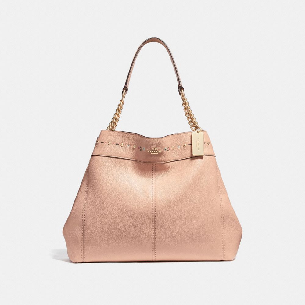 COACH F25894 LEXY CHAIN SHOULDER BAG WITH FLORAL TOOLING NUDE-PINK/LIGHT-GOLD