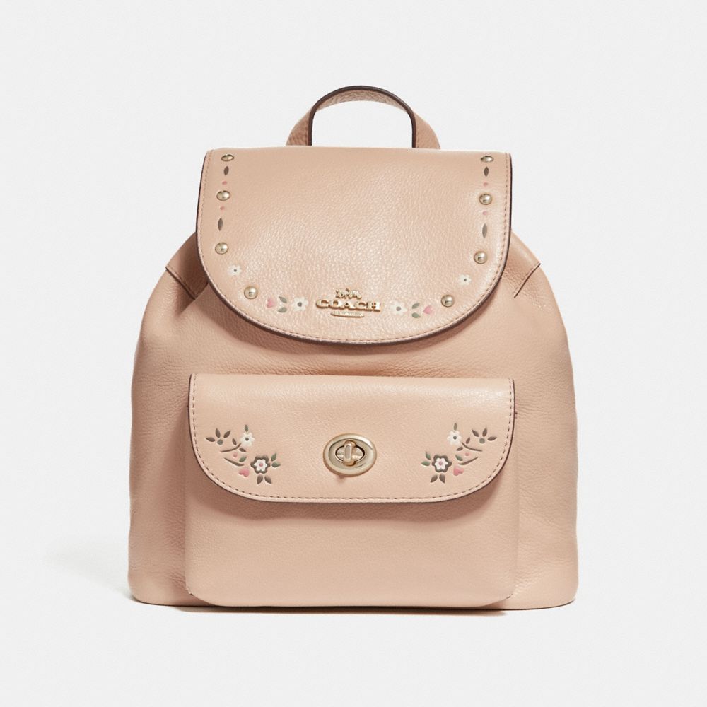 COACH f25895 MINI BILLIE BACKPACK WITH FLORAL TOOLING NUDE PINK/LIGHT GOLD