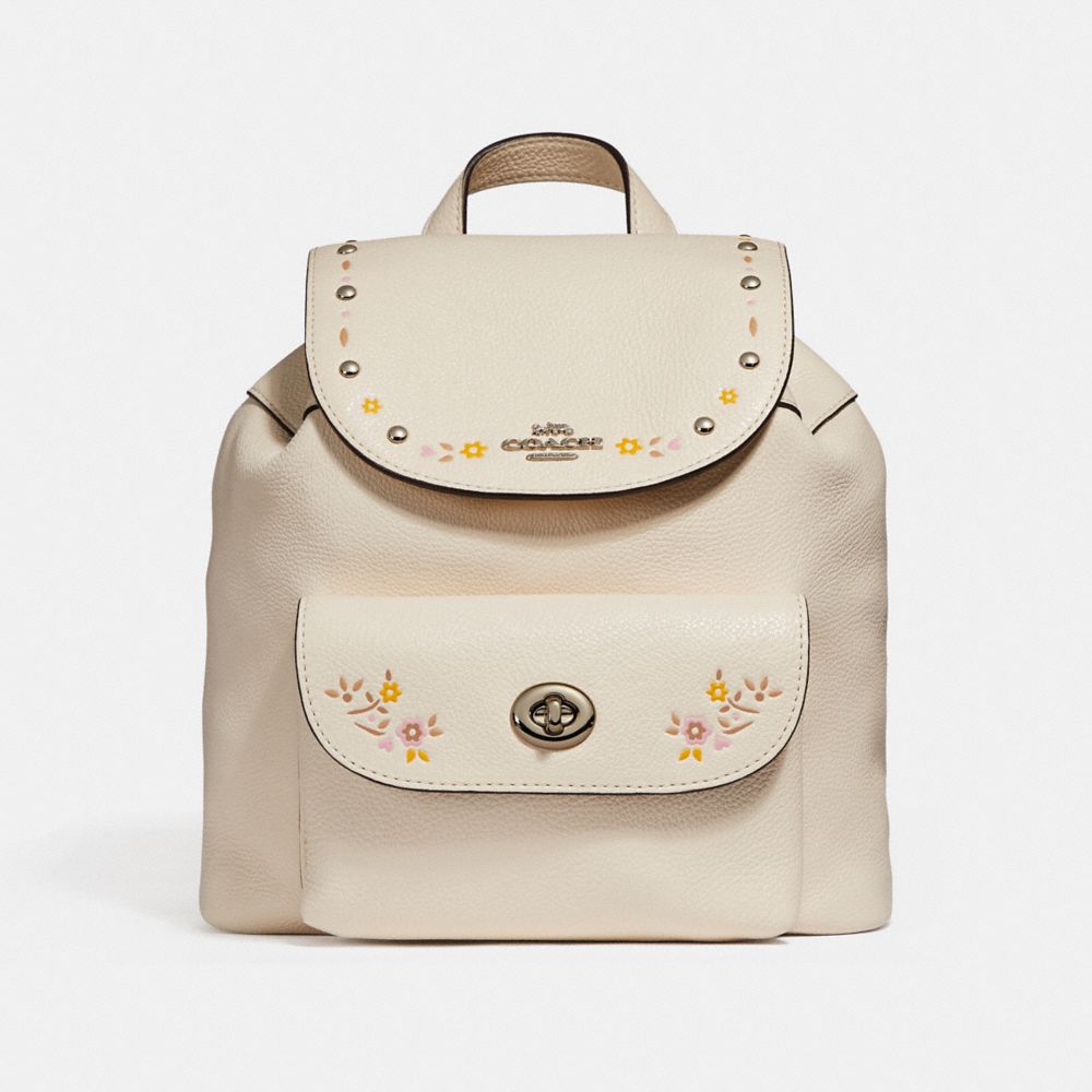 COACH F25895 Mini Billie Backpack With Floral Tooling SILVER/CHALK