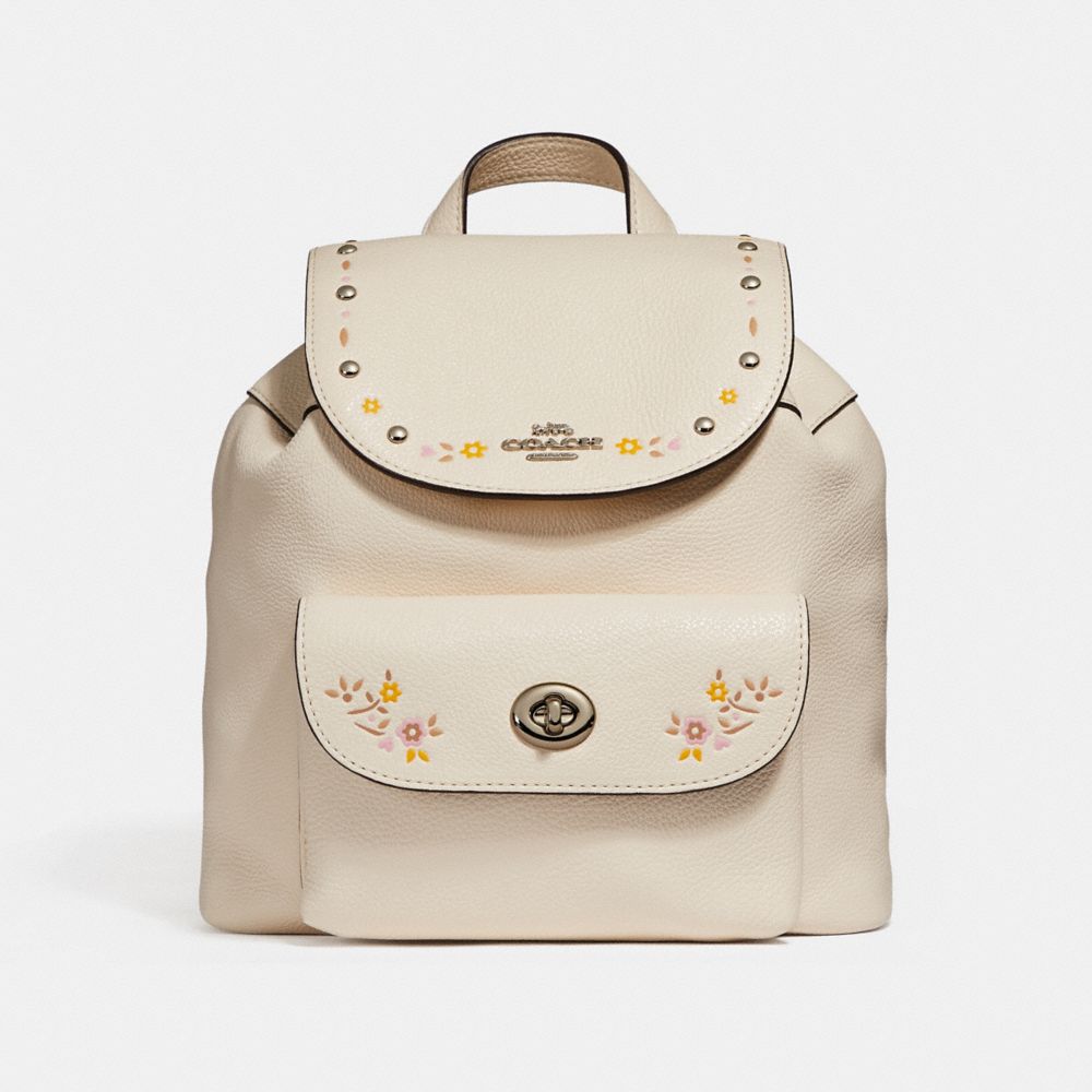 COACH MINI BILLIE BACKPACK WITH FLORAL TOOLING - SILVER/CHALK - f25895