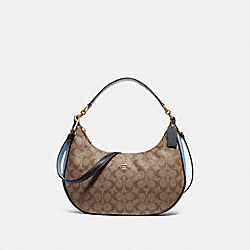 EAST/WEST HARLEY HOBO IN COLORBLOCK SIGNATURE CANVAS - COACH f25897 - KHAKI/MIDNIGHT POOL/LIGHT GOLD