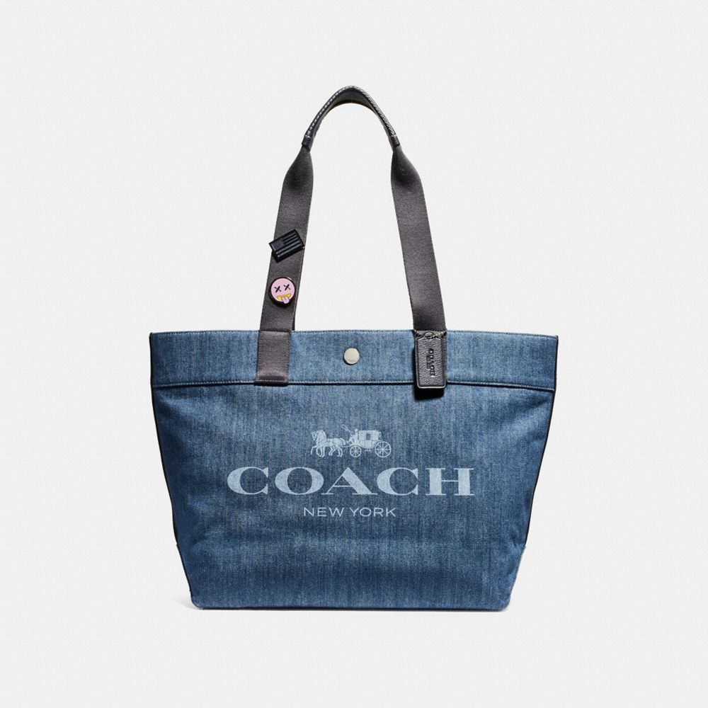 TOTE WITH HORSE AND CARRIAGE - f25902 - SILVER/DENIM