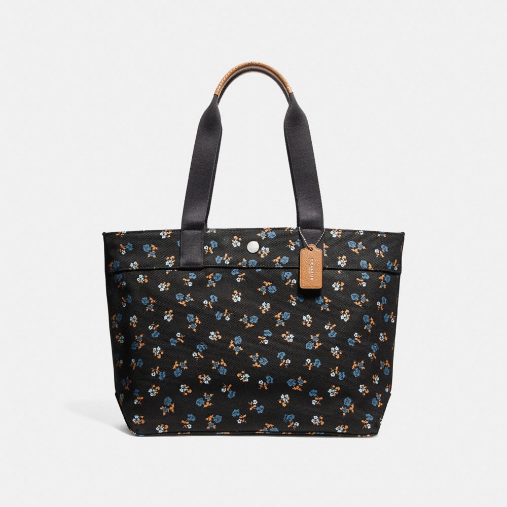 TOTE WITH FLORAL PRINT - f25903 - BLACK/MULTI/SILVER