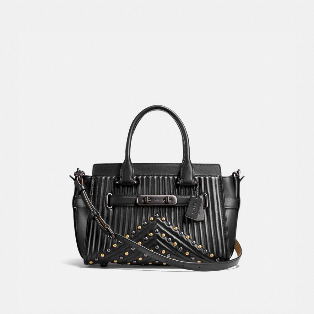 COACH F25904 - COACH SWAGGER 27 WITH QUILTING AND RIVETS BLACK/BLACK COPPER
