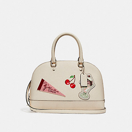 COACH f25911 MINI SIERRA SATCHEL WITH AMERICAN DREAMING MOTIF PATCHES CHALK MULTI/SILVER