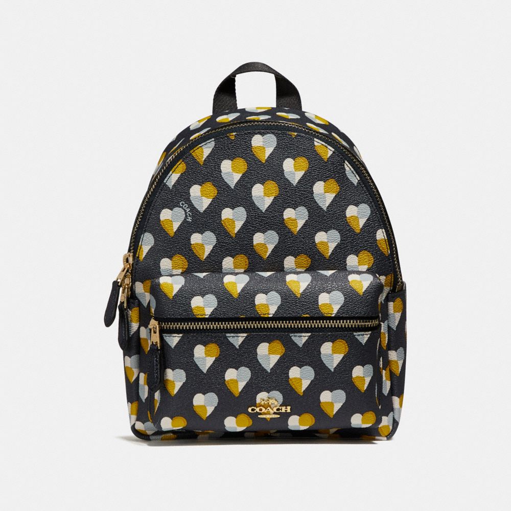 COACH F25915 Mini Charlie Backpack With Checker Heart Print MIDNIGHT MULTI/LIGHT GOLD