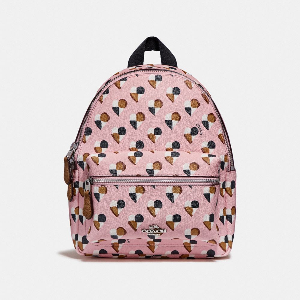 MINI CHARLIE BACKPACK WITH CHECKER HEART PRINT - SILVER/BLUSH MULTI - COACH F25915