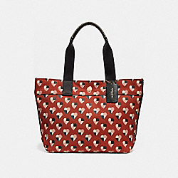 COACH SMALL TOTE WITH CHECKER HEART PRINT - TERRACOTTA MULTI/LIGHT GOLD - F25917