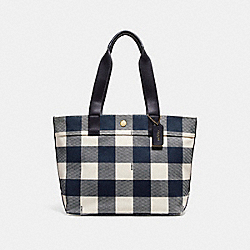 COACH F25919 Tote With Buffalo Plaid Print MIDNIGHT MULTI/LIGHT GOLD