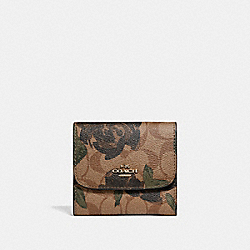 SMALL WALLET WITH CAMO ROSE FLORAL PRINT - LIGHT GOLD/KHAKI - COACH F25930