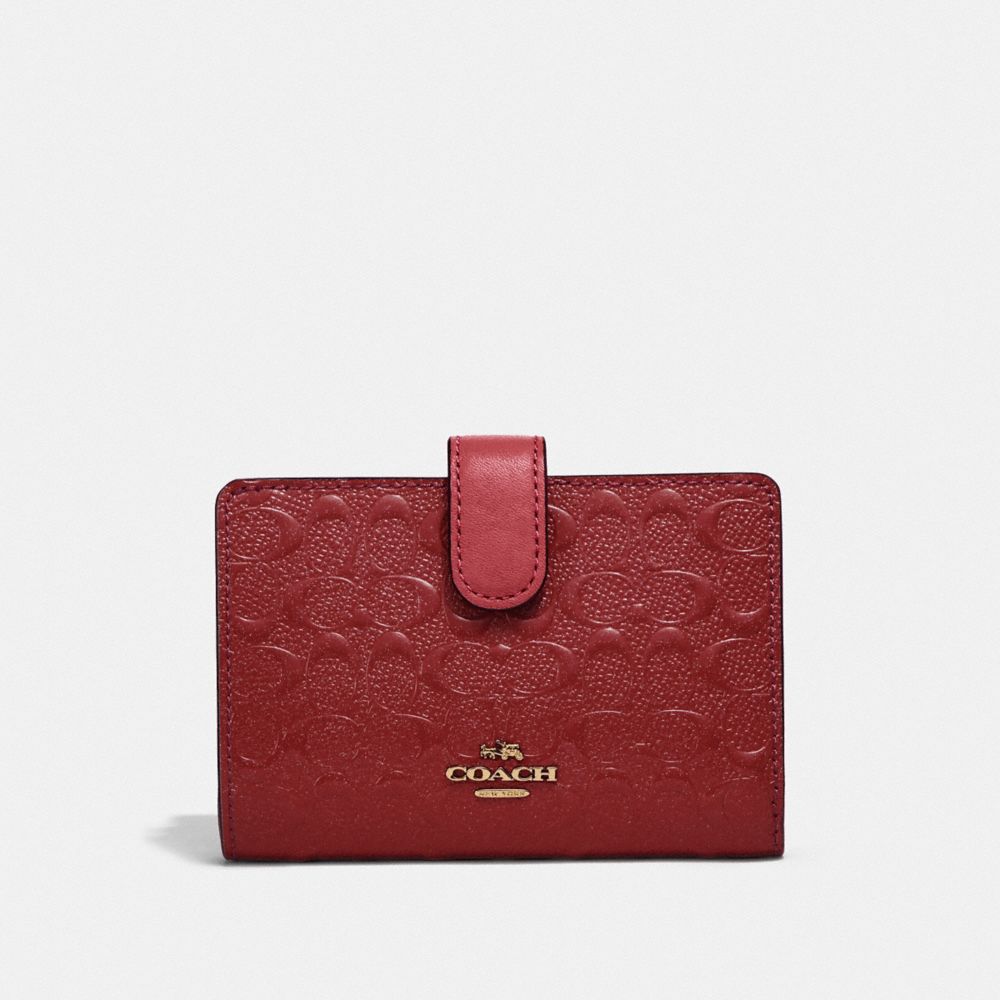 COACH F25937 Medium Corner Zip Wallet LIGHT GOLD/DARK RED