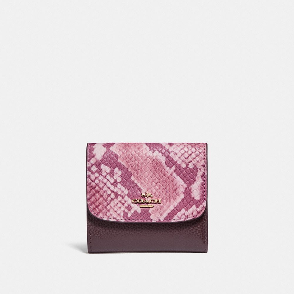 COACH SMALL WALLET - LIGHT GOLD/OXBLOOD MULTI - f25938