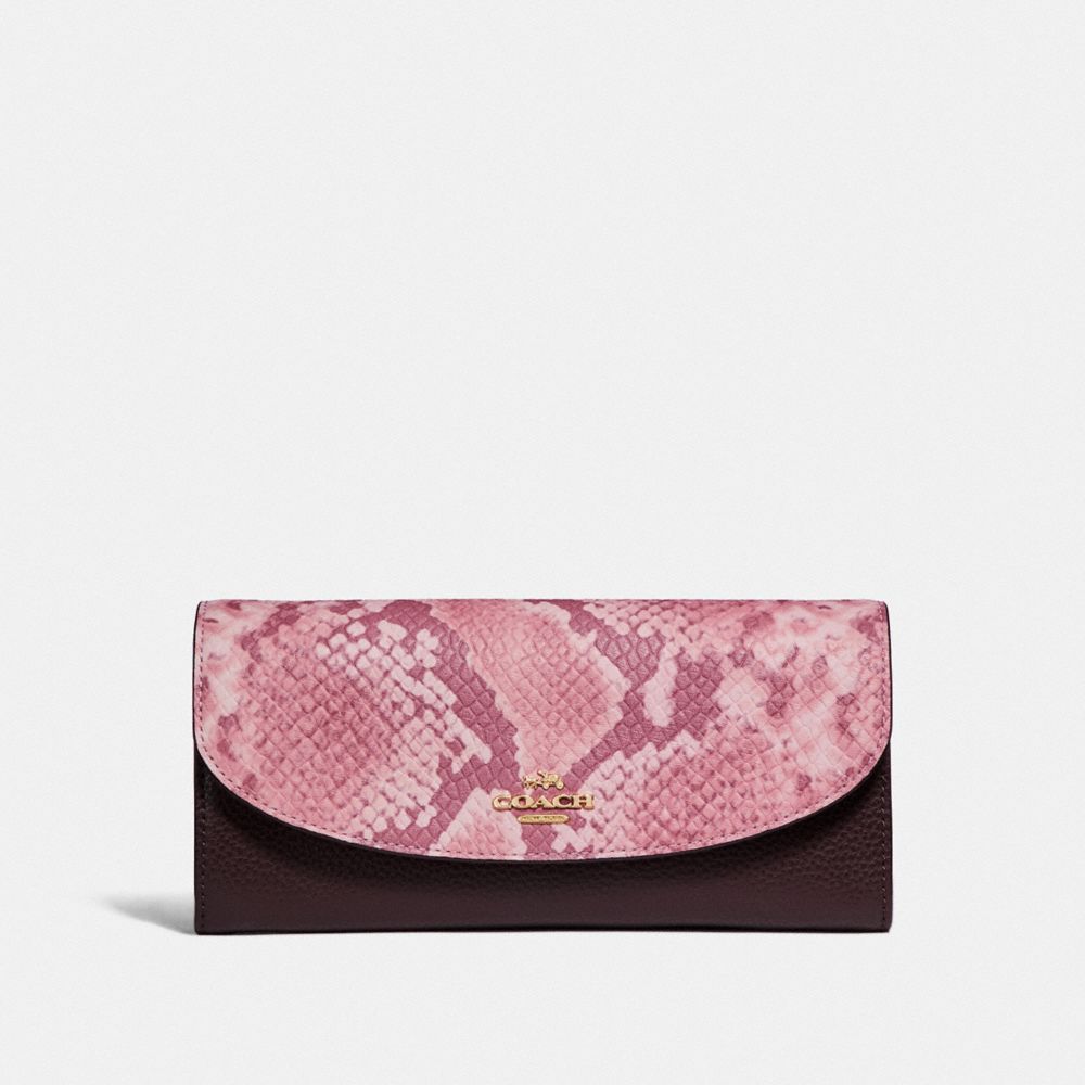 SLIM ENVELOPE WALLET - COACH f25939 - LIGHT GOLD/OXBLOOD MULTI