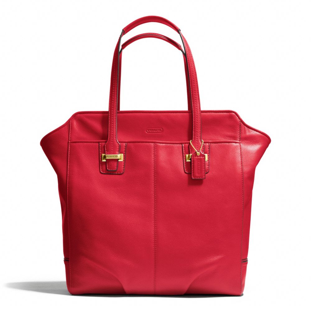 TAYLOR LEATHER NORTH/SOUTH TOTE - f25941 - BRASS/CORAL RED