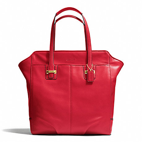COACH f25941 TAYLOR LEATHER NORTH/SOUTH TOTE BRASS/CORAL RED