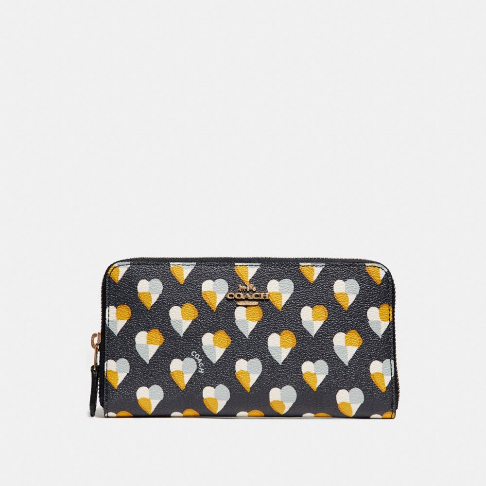 COACH F25962 - ACCORDION ZIP WALLET WITH CHECKER HEART PRINT MIDNIGHT MULTI/LIGHT GOLD