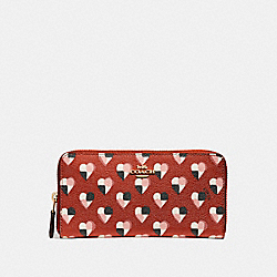 ACCORDION ZIP WALLET WITH CHECKER HEART PRINT - COACH f25962 - TERRACOTTA MULTI/LIGHT GOLD