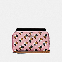 PHONE WALLET WITH CHECKER HEART PRINT - COACH f25963 - SILVER/BLUSH MULTI