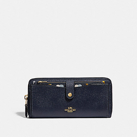 COACH F25964 MULTIFUNCTION WALLET WITH CHECKER HEART PRINT MIDNIGHT-MULTI/LIGHT-GOLD