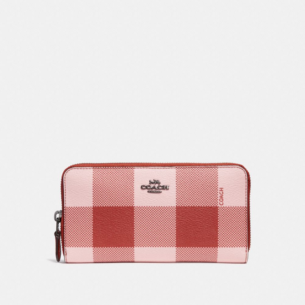 COACH ACCORDION ZIP WALLET WITH BUFFALO PLAID PRINT - BLUSH MULTI/BLACK ANTIQUE NICKEL - f25966