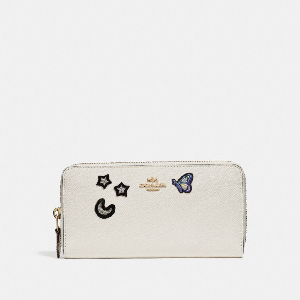 COACH F25969 ACCORDION ZIP WALLET WITH SOUVENIR EMBROIDERY CHALK/LIGHT-GOLD