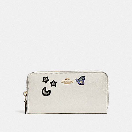 COACH f25969 ACCORDION ZIP WALLET WITH SOUVENIR EMBROIDERY CHALK/LIGHT GOLD