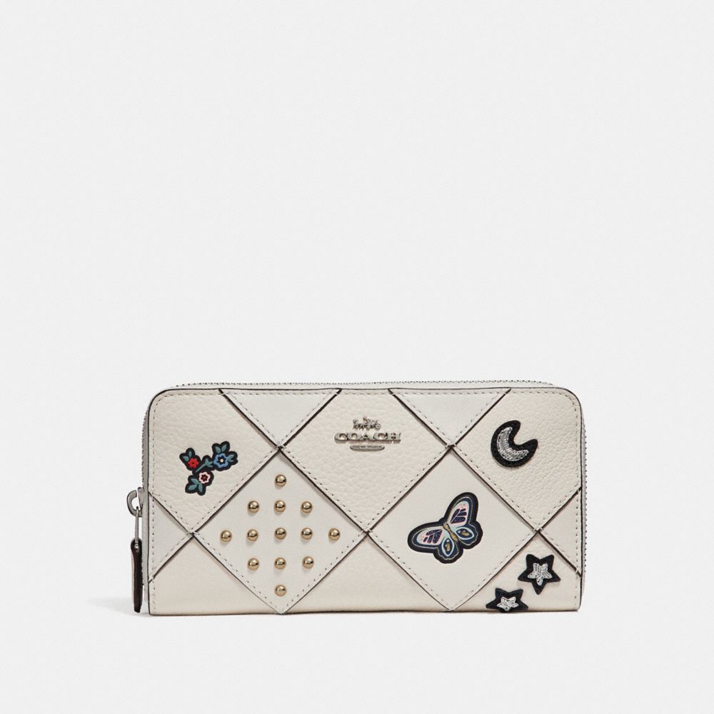 COACH ACCORDION ZIP WALLET WITH PATCHWORK EMBROIDERY - SILVER/CHALK - f25970