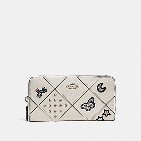 COACH ACCORDION ZIP WALLET WITH PATCHWORK EMBROIDERY - CHALK/SILVER - F25970