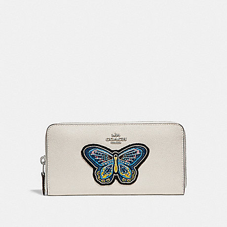 COACH F25971 ACCORDION ZIP WALLET WITH BUTTERFLY EMBROIDERY SILVER/CHALK