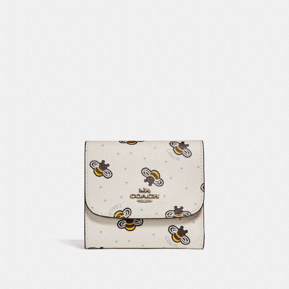 COACH F25972 Small Wallet With Bee Print CHALK MULTI/SILVER