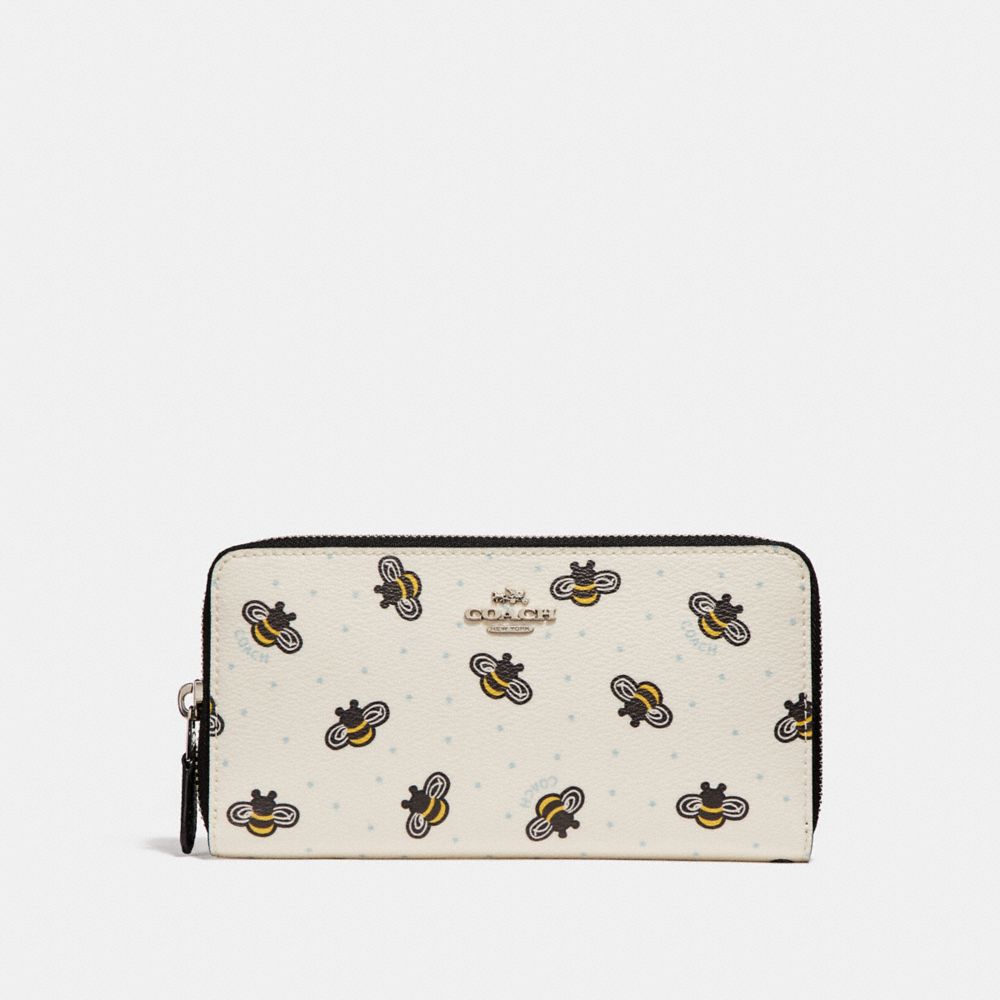 COACH F25973 ACCORDION ZIP WALLET WITH BEE PRINT CHALK-MULTI/SILVER