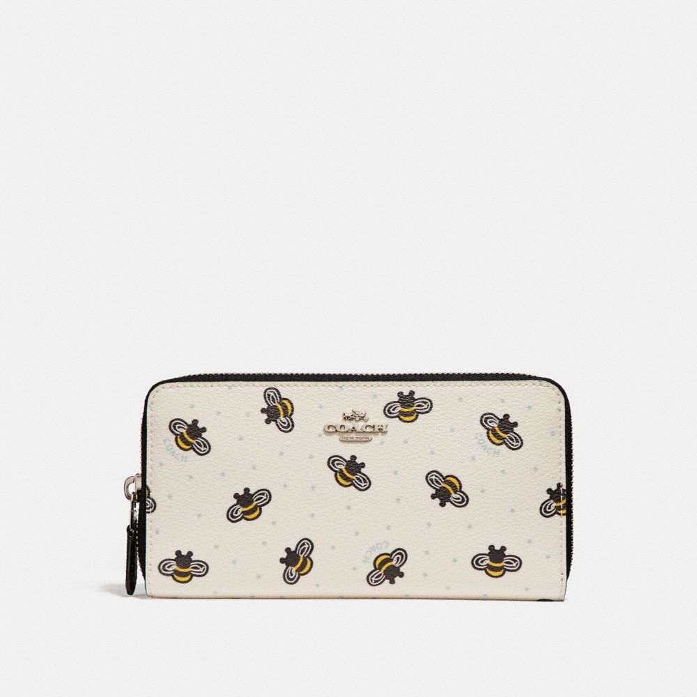 COACH ACCORDION ZIP WALLET WITH BEE PRINT - CHALK MULTI/SILVER - f25973