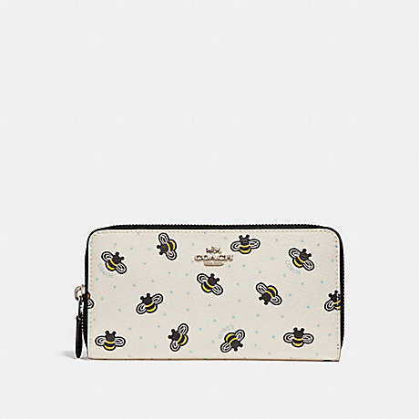 COACH f25973 ACCORDION ZIP WALLET WITH BEE PRINT CHALK MULTI/SILVER