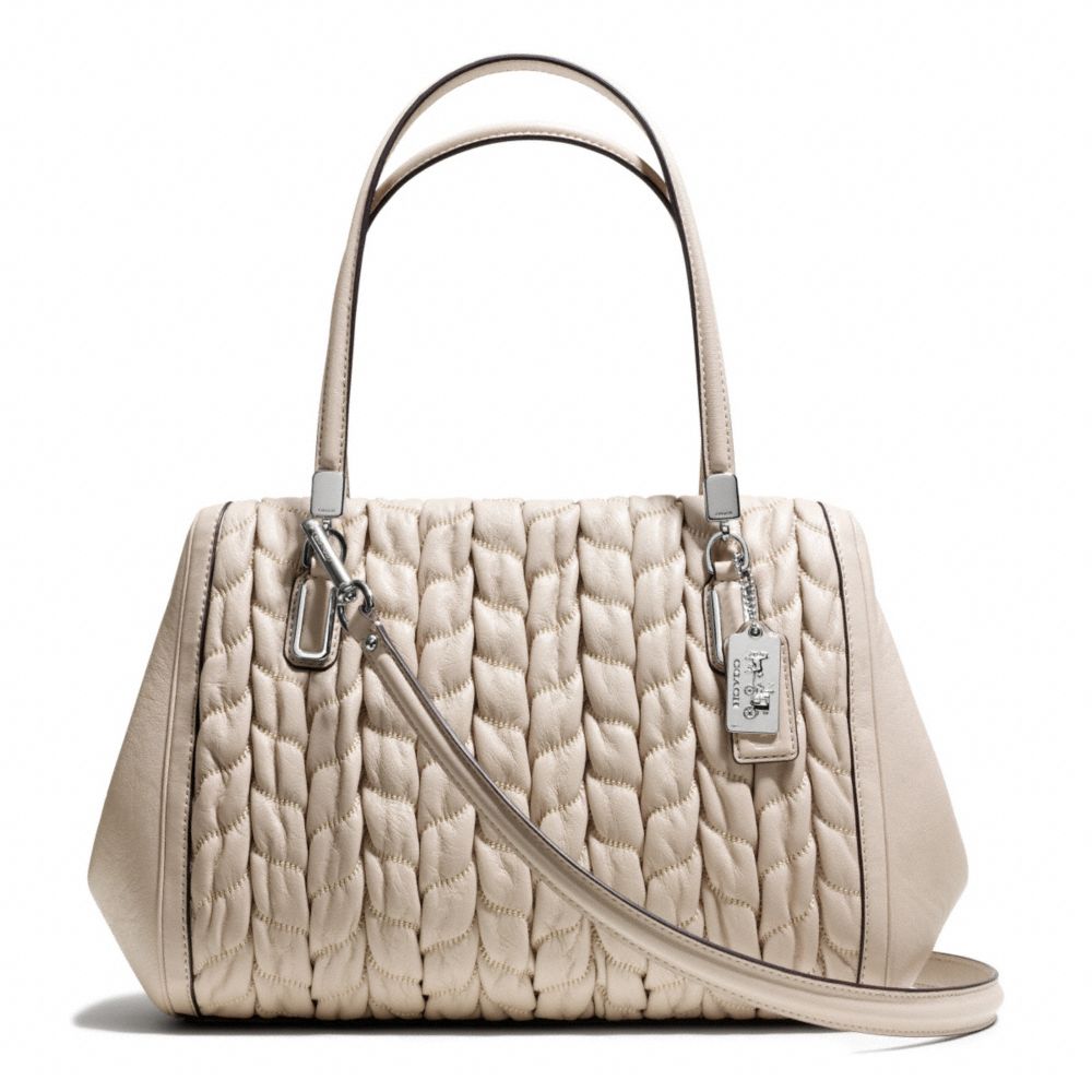 MADISON GATHERED CHEVRON LEATHER MADELINE EAST/WEST SATCHEL - SILVER/PUTTY - COACH F25985