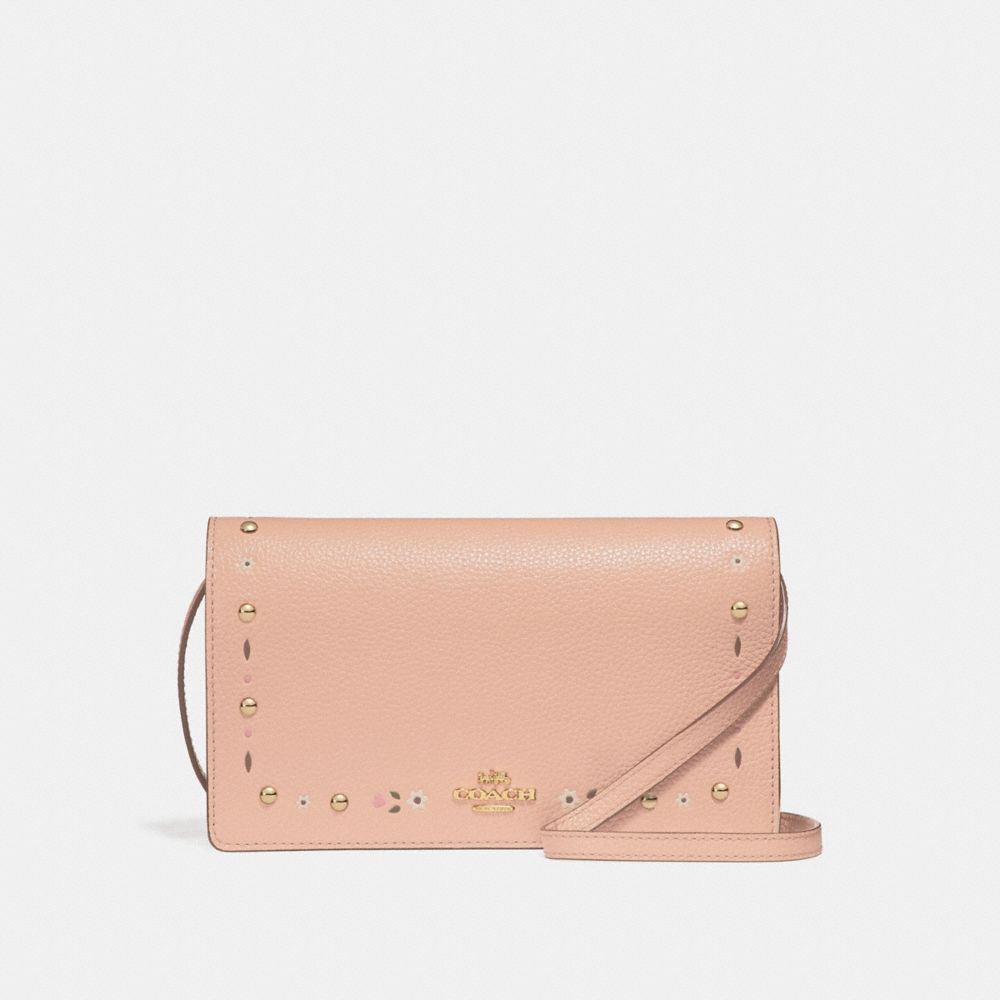 COACH F26007 - FOLDOVER CROSSBODY CLUTCH WITH FLORAL TOOLING NUDE PINK/LIGHT GOLD