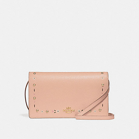 COACH FOLDOVER CROSSBODY CLUTCH WITH FLORAL TOOLING - NUDE PINK/LIGHT GOLD - f26007