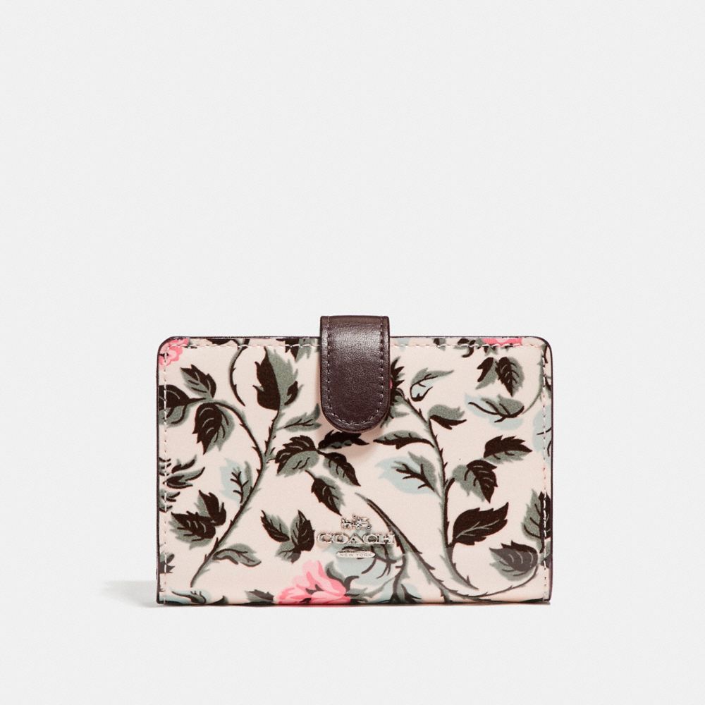 MEDIUM CORNER ZIP WALLET WITH SLEEPING ROSE PRINT - SILVER/MULTI - COACH F26017