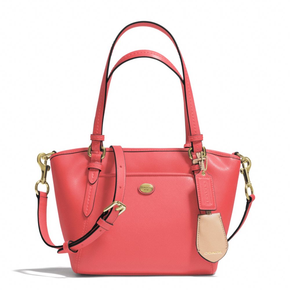 PEYTON LEATHER MINI POCKET TOTE - COACH F26029 - BRASS/CORAL