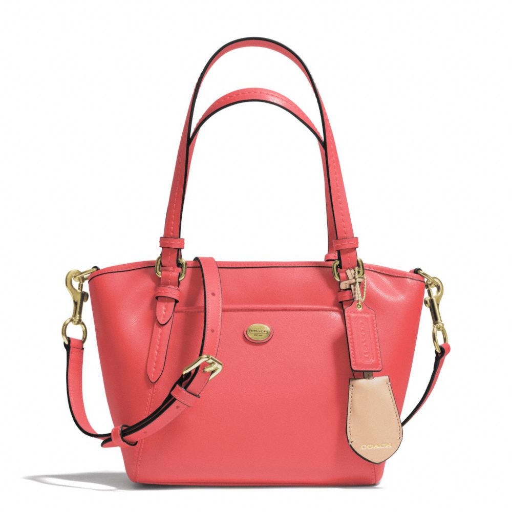 PEYTON LEATHER MINI POCKET TOTE - BRASS/CORAL - COACH F26029