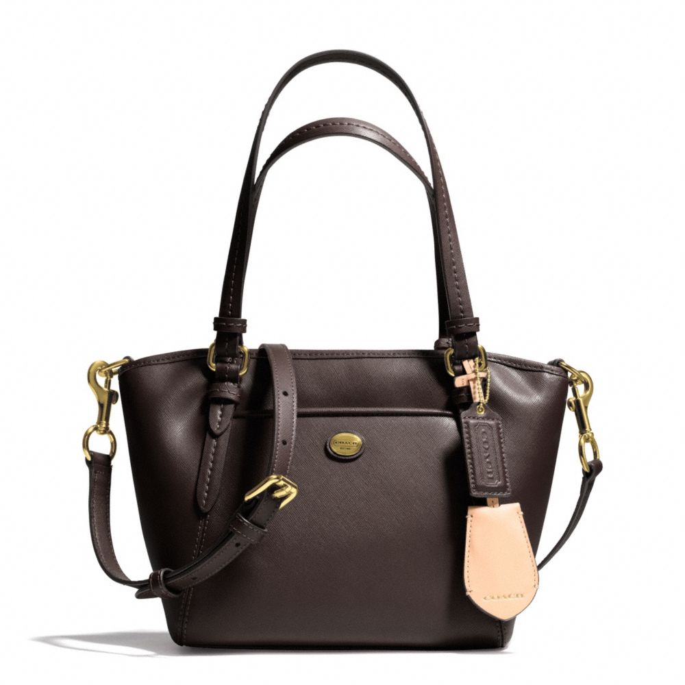 COACH PEYTON LEATHER MINI POCKET TOTE - BRASS/MAHOGANY - f26029