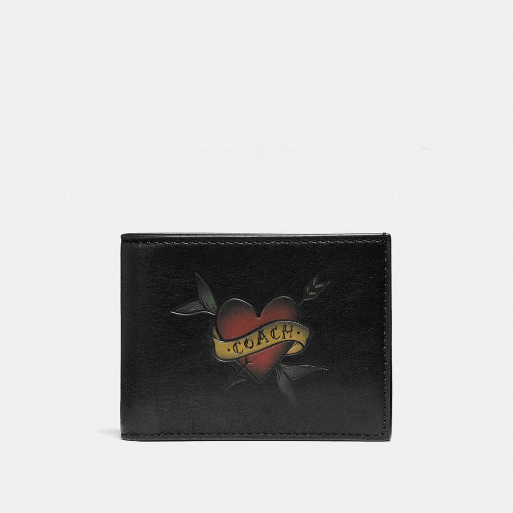 SLIM BILLFOLD WALLET WITH TATTOO - F26057 - BLACK